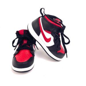 Nike Air Jordan 1 Mid Bred Black Red White Toddler Size 6C 640735-079
